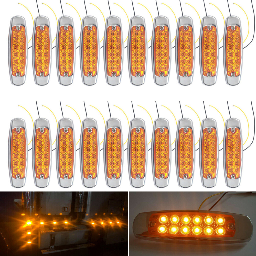 20 PCS 12-LED Amber Side Marker Light Clearance Truck Trailer For Peterbilt 12V