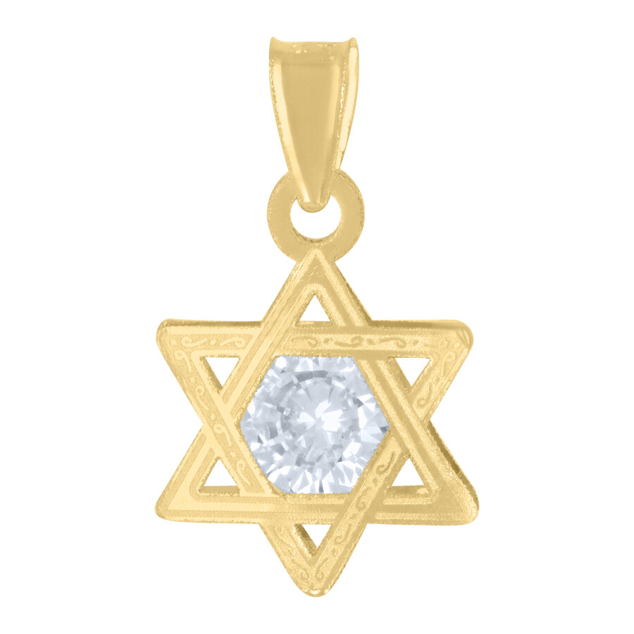 14K Yellow Gold Cubic-Zirconia Star Of David Symbol Religious Charm Pendant