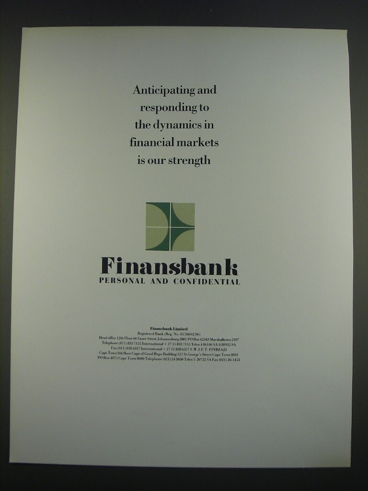 1989 Finansbank Bank Ad - Anticipating and responding to the dynamics