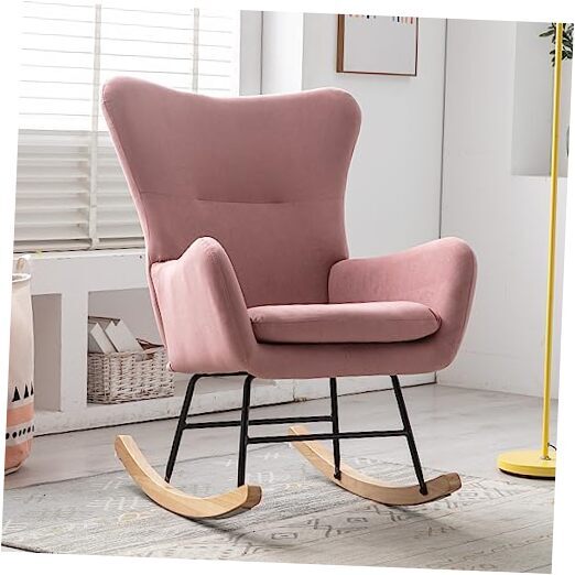 Rocking Chair Nursery Velvet Upholstered Glider Rocker Rocking Accent Chair
