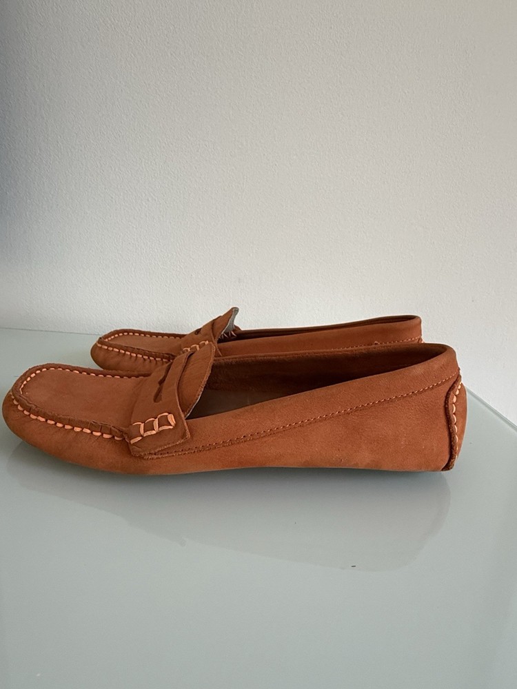 ✿ Tory Burch Tradd Orange Suede Leather Driving Loafers Flats Women’s 8.5