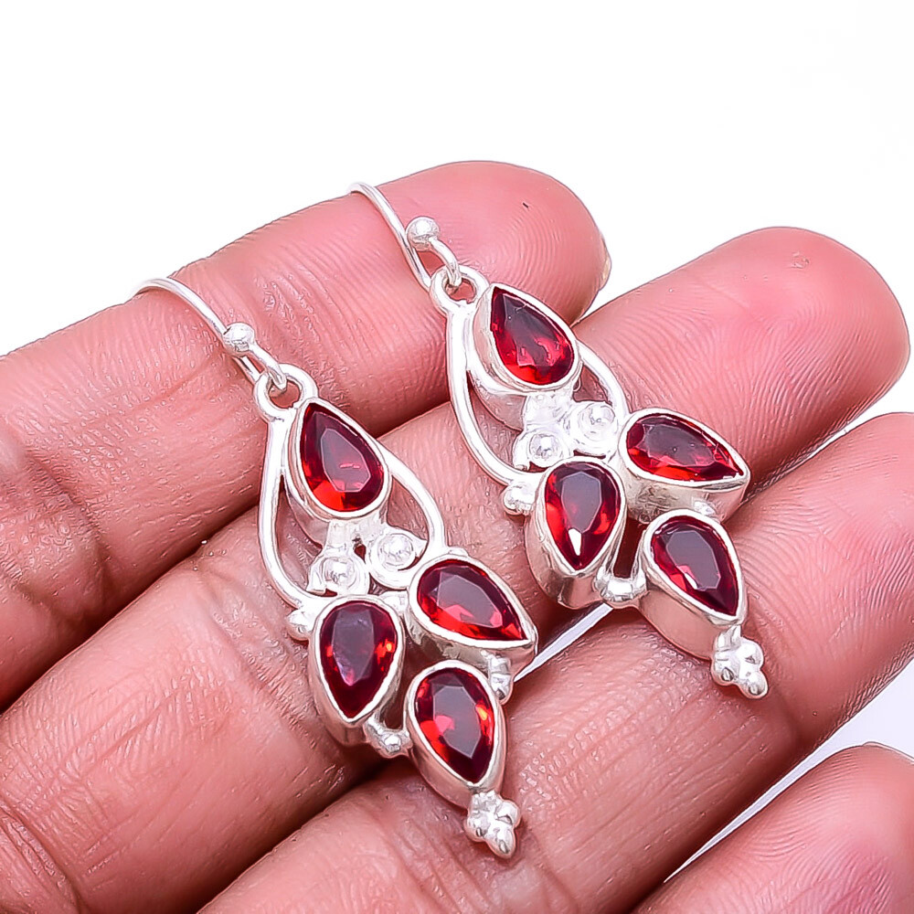 Red Garnet Multi Collet 925 Sterling Silver Earring 1.95