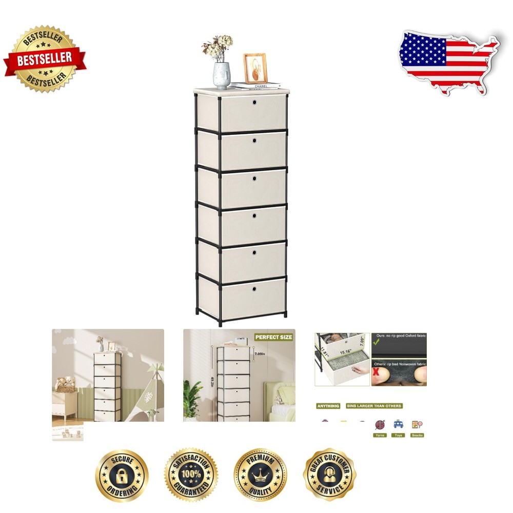 Lightweight 6-Drawer Chest of Drawers - Chic Fabric Dresser for Easy Storage