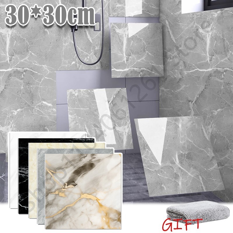 10Pcs PVC Marble Wall Stickers - Self-Adhesive Tile for Bathroom Kitchen Floor Decor
