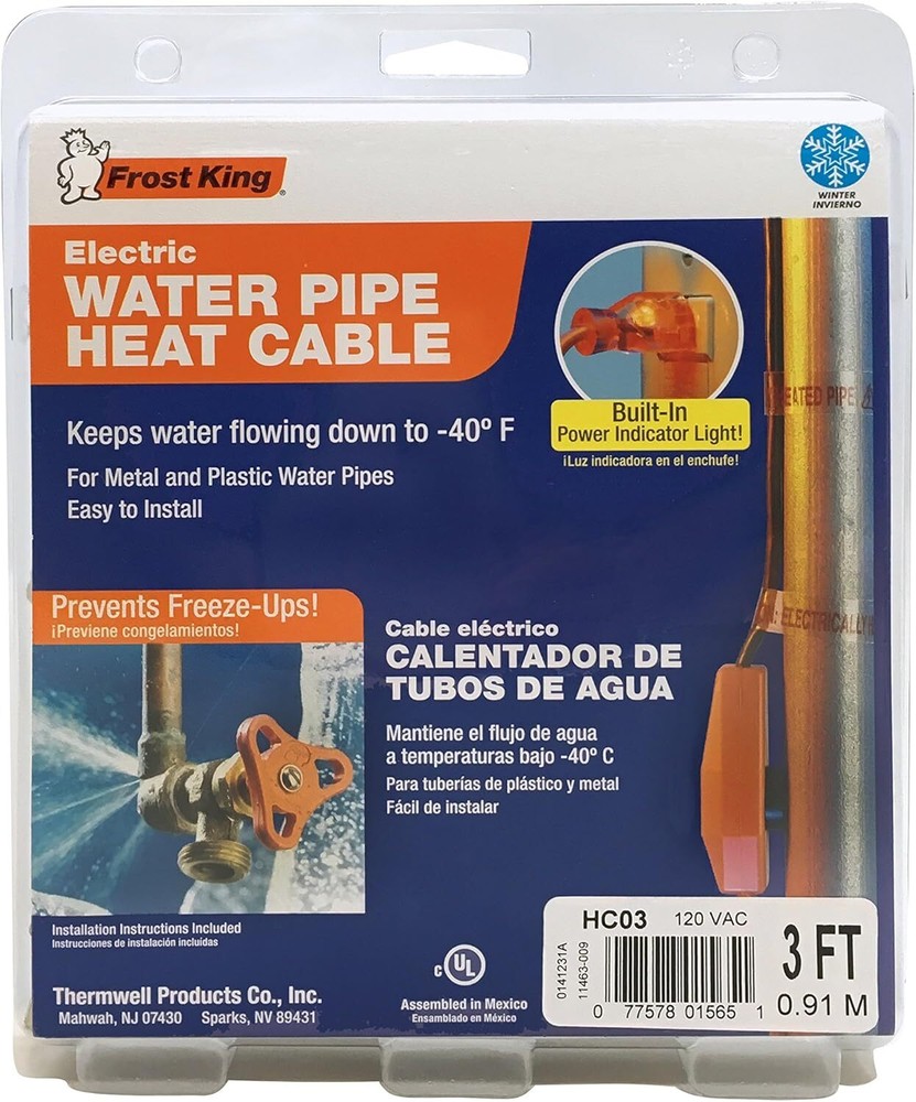 FROST KING 3ft Black Electric Water Pipe Heating Cable Heat Kit  