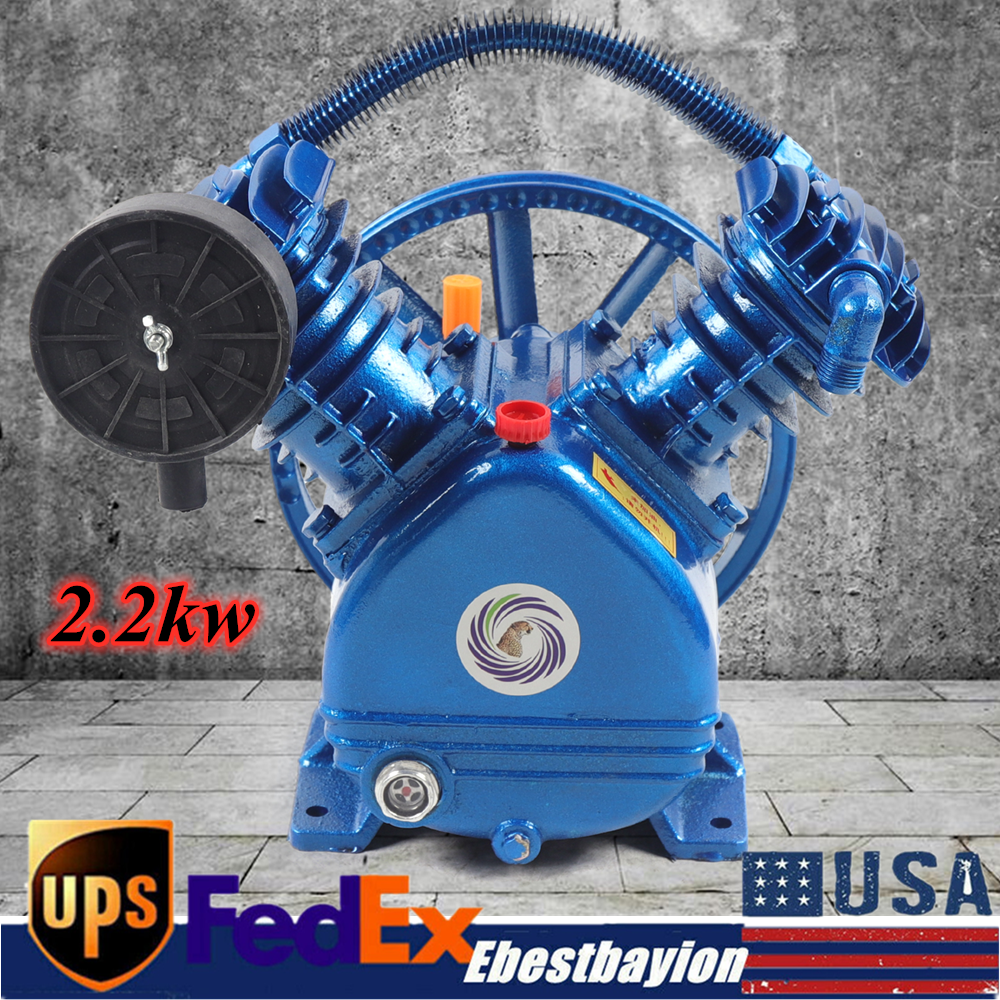 8.8CFM V Type Twin Cylinder 3HP Double Stage Air Compressor Pump Head 175PSI