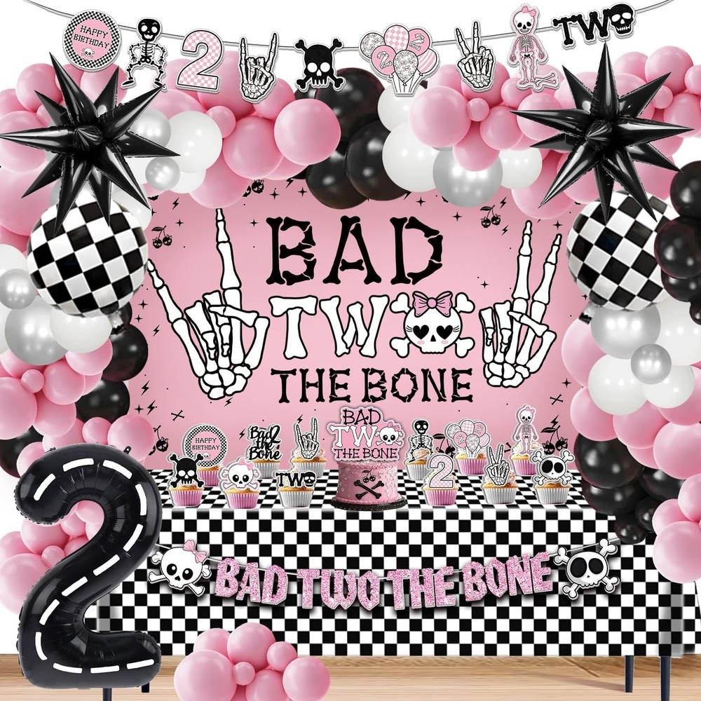 Bad Two The Bone Birthday Decorations, Rock And Roll Music Themed 2nd Birthda...