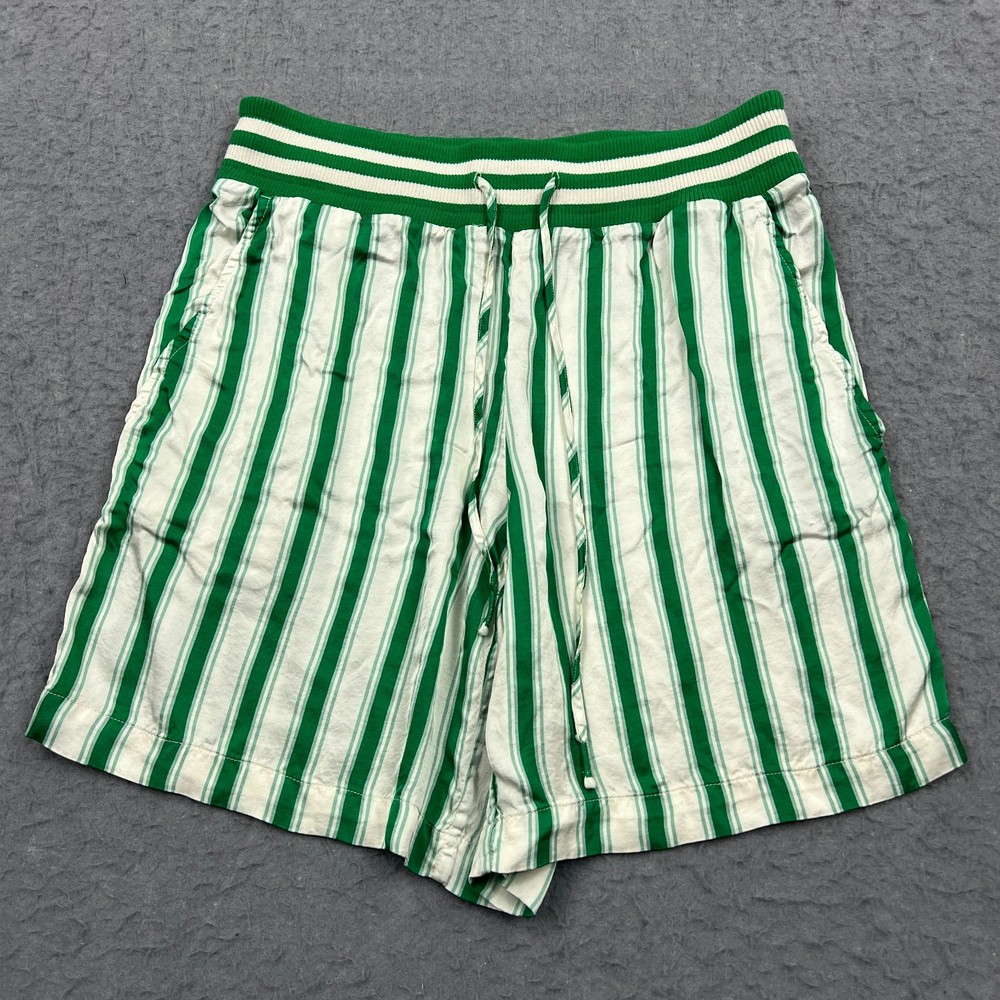 Anthropologie Silky Bermuda Boxer Shorts Green White Striped Drawstring Lounge S