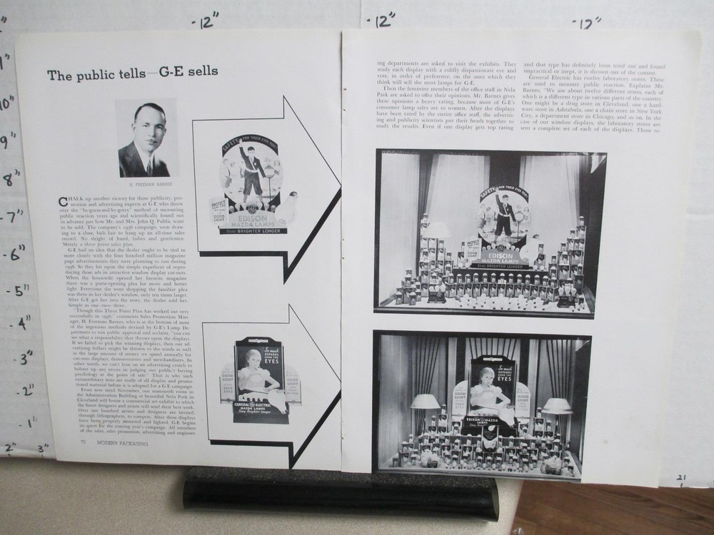 magazine ad 1936 GENERAL Electric store display Edison Mazda light bulb sign