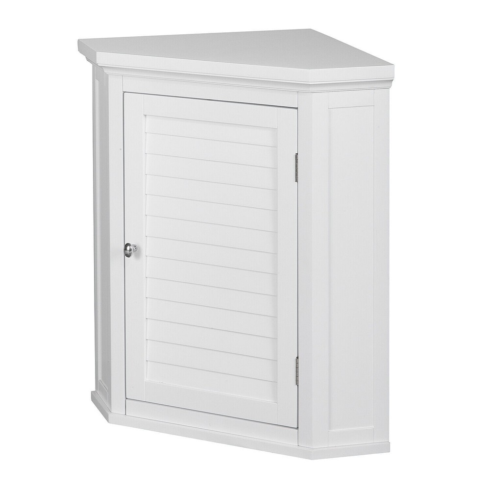Removable Wooden Corner Wall Mounted Cabinets with Shutter Door White Storage US