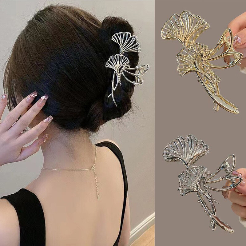 Vintage Apricot Leaf Metal Hair Claw Clip for Irregular Ponytails