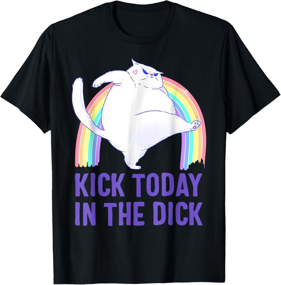 Kick Today In The Dick White Cat Pastel Rainbow T-Shirt Hoodie