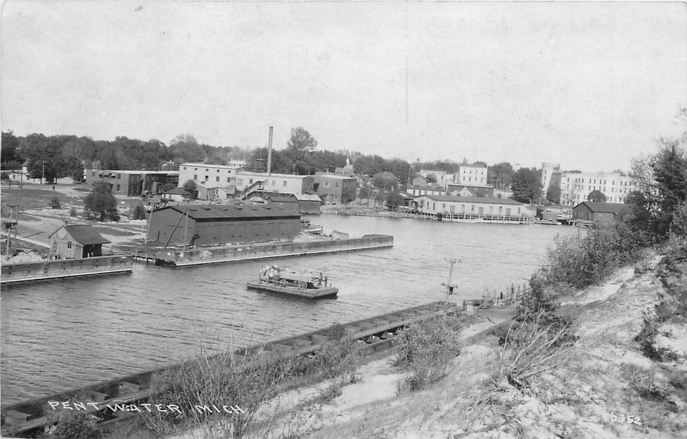 1930s Pent Water Michigan River Factory occupation RPPC Postcard 25-5928