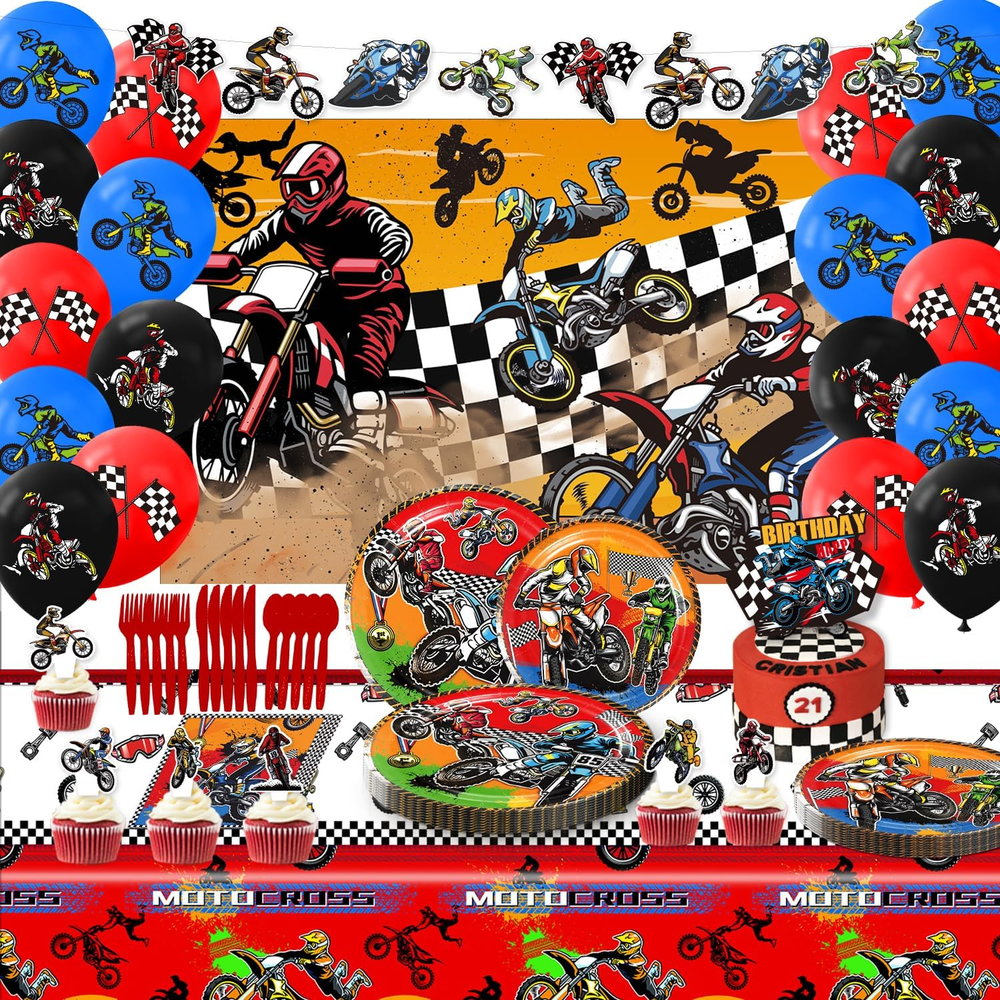 Dirt Bike Party Decorations，Dirt Bike Birthday Decorations for Boys，Motorcycle B