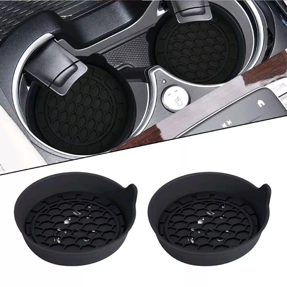 2Pcs Car Interior Accessories Cup Holder Anti-Slip Insert Coaster Pad Mat Black