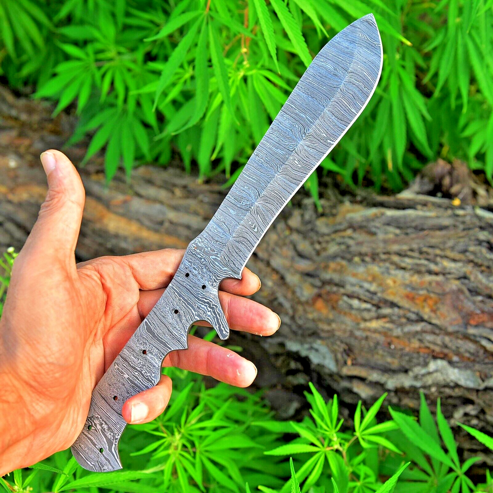 12'HANDMADE DAMASCUS STEEL FIXED BLANK BLADE KNIFE BOWIE FULL TANG HUNTING  X439