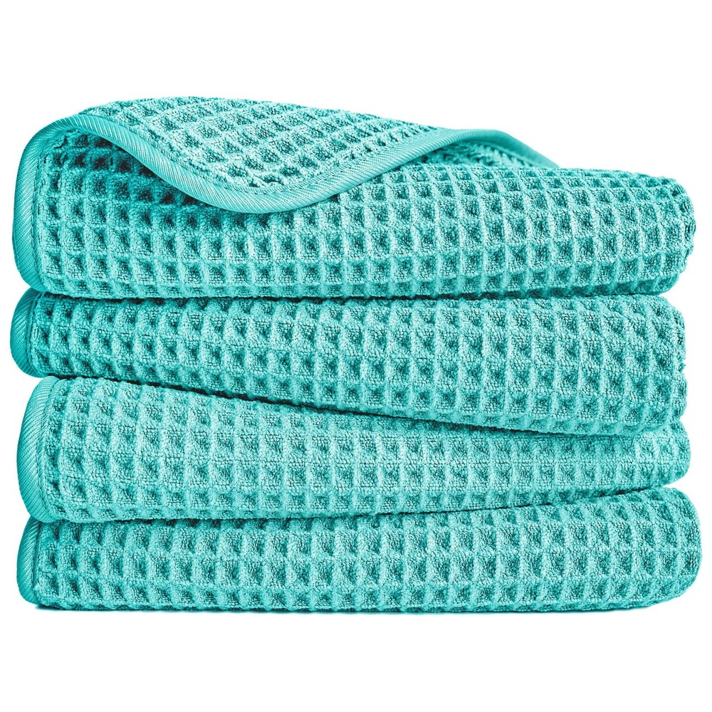 16x30in Waffle Weave Microfiber Hand Towels 4-Pack - Aqua