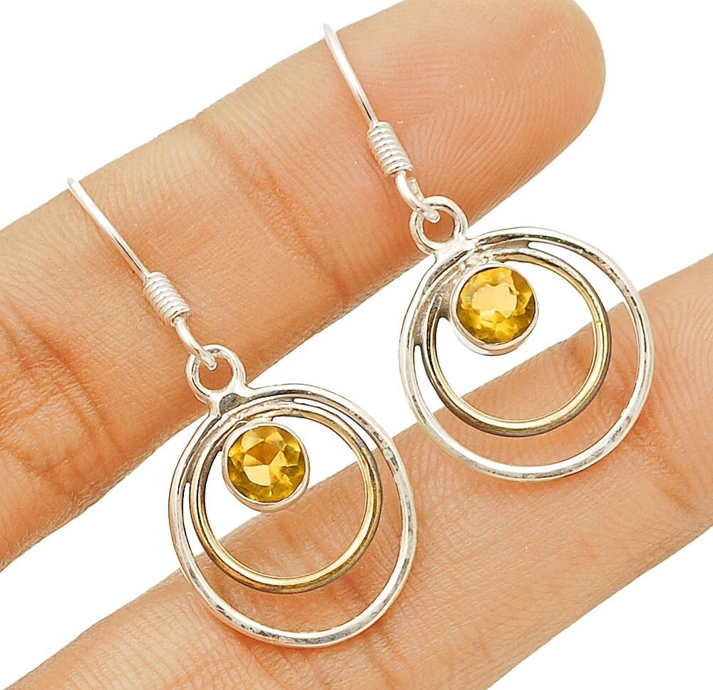 Two Tone Natural Citrine 925 Solid Sterling Silver Earrings Jewelry @B16-9