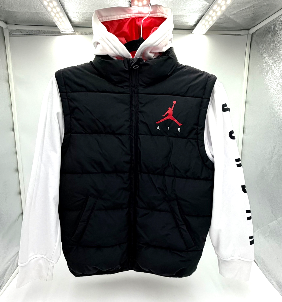 Nike Air Jordan Kids Puffer Vest Hoodie Black White Youth Size Medium Pre Owned