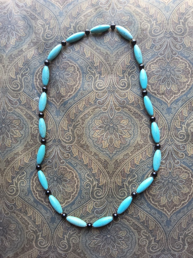 Handmade 31 Inch Vintage Turquoise Onyx Beaded Endless Loop Necklace