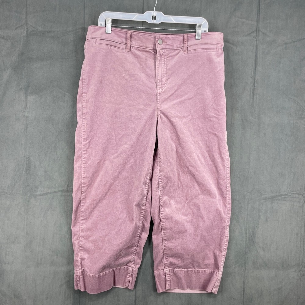 Loft Pants Womens 14 Purple Velvet Crop Wide Leg Cotton Blend Stretch Zip