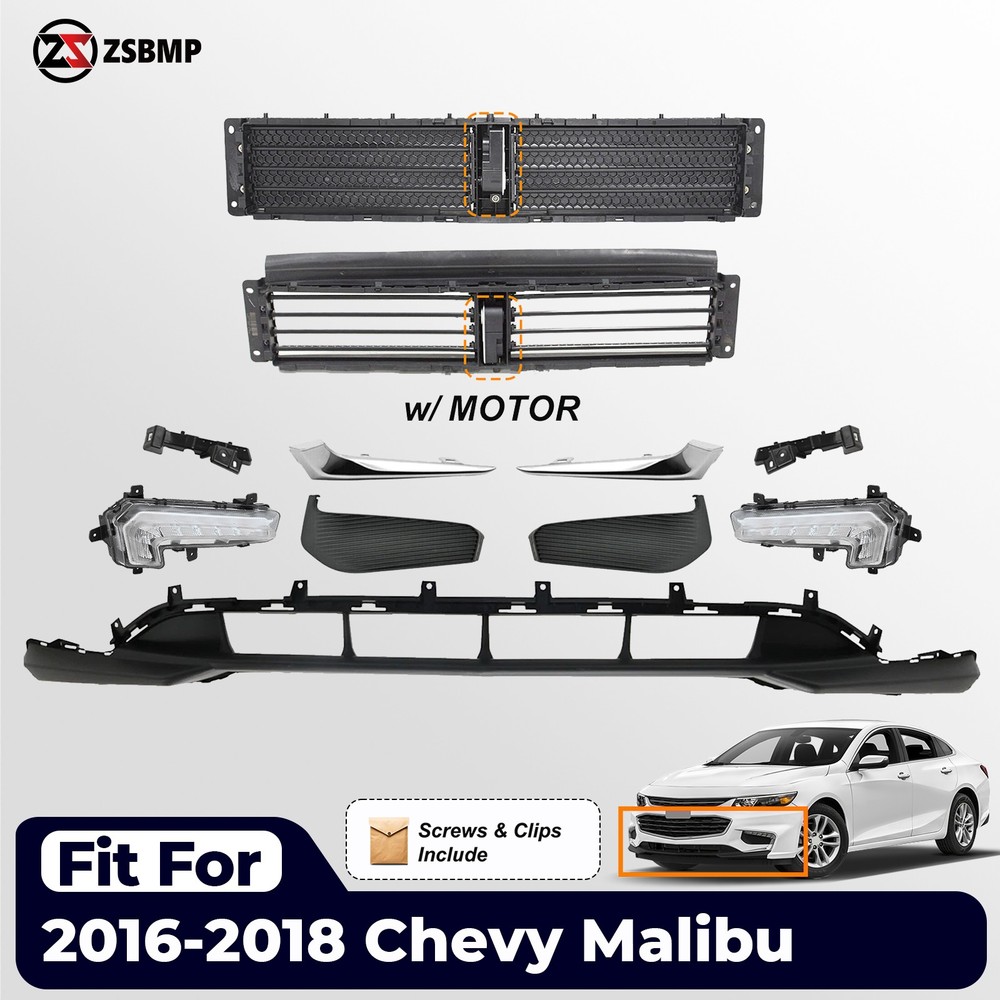 Front Bumper Lower Cover Assembly For 2016 2017 2018 Chevy Malibu Grille Shutter