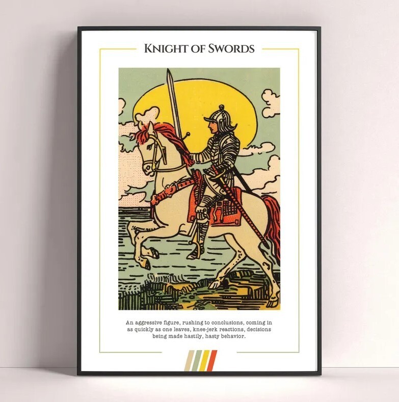 Knight of Swords Tarot Card Art Print and Digital Download Poster