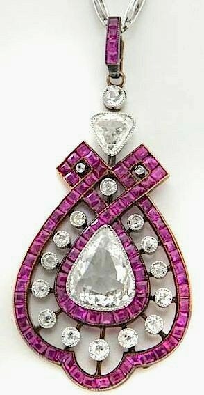 12Ct Pear Simulated White Cubic Zirconia/Red Ruby Pendant 14K White Gold Plated