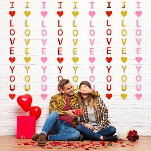KatchOn 43 Inch Valentine's Day Hanging Decorations Set of 9 Romantic I Love You Decor
