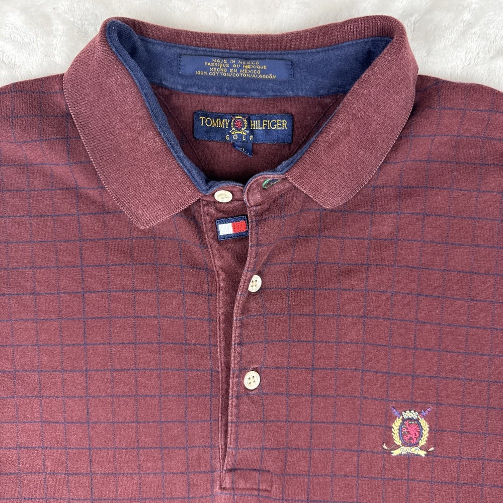 Vintage Tommy Hilfiger Golf Polo Mens XL Burgundy Geometric Y2K Classic Prep