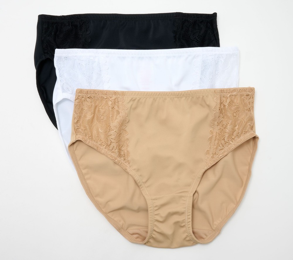 Breezies Women's Plus Sz Panties 1X Hi-Cut Briefs w Lace Trim Tan/Beige A640099
