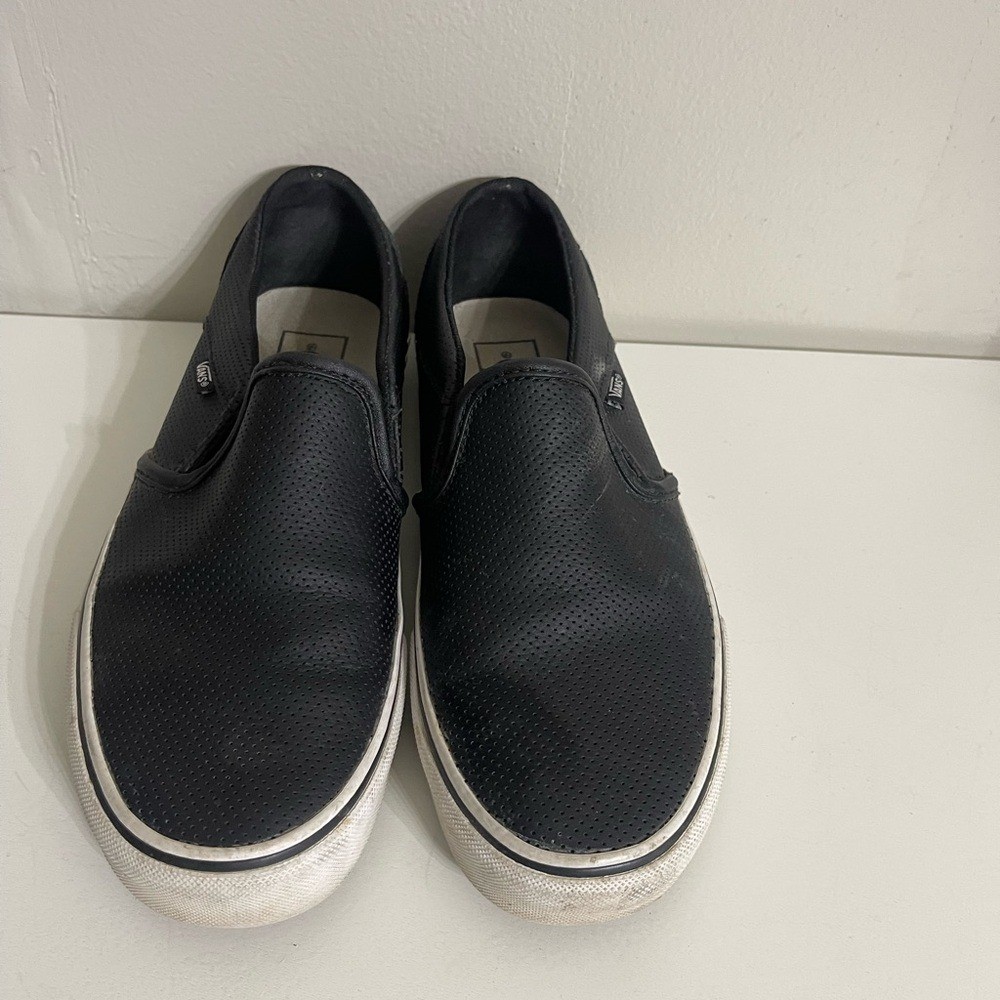 Vans Black Leather Slip-On Women's Shoes Size 7.5