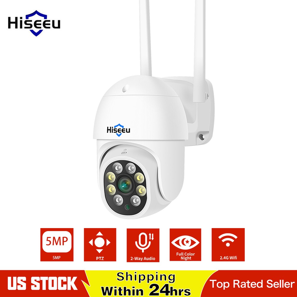 Hiseeu PTZ 3MP 5MP Wireless Wifi Security Camera Pan-Tilt IP66 W/128GB SD Card