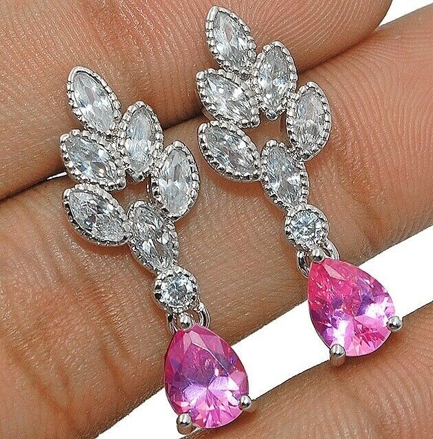 3CT Treated Pink Sapphire Topaz 925 Sterling Silver Earrings Y3-2
