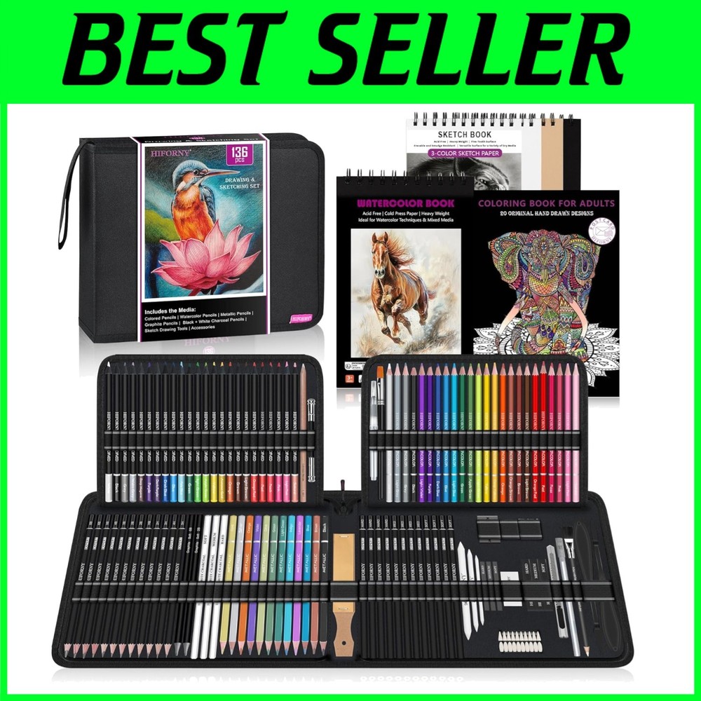 136-Piece Art Pencil Set in Zipper Case