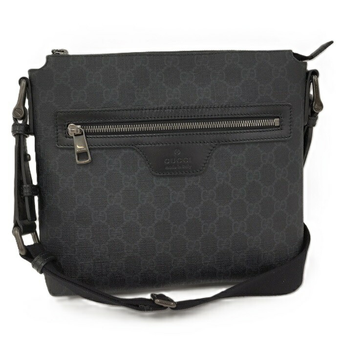 GUCCI GG Supreme Crossbody Shoulder Bag PVC Black 387514 Authentic Luxury