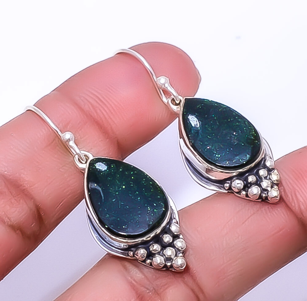 Green Sunstone 925 Sterling Silver Jewelry Bali Earring 1.68