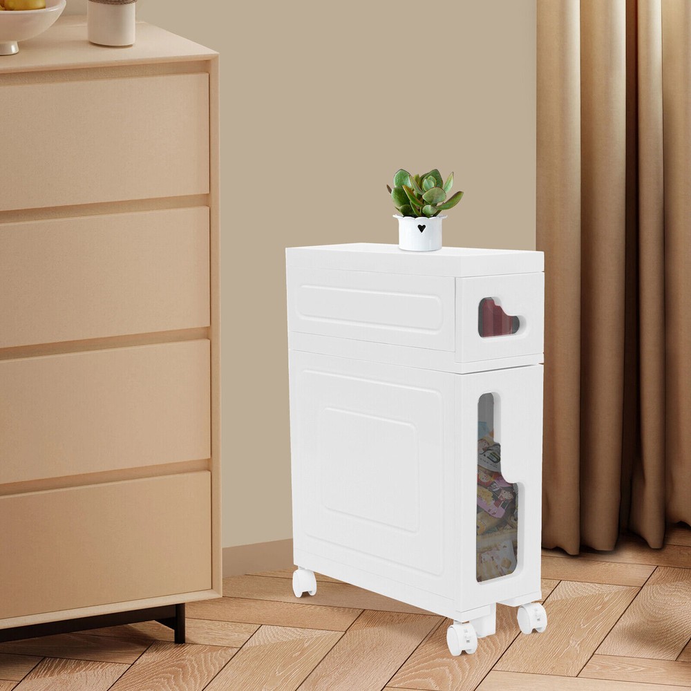 Slim Bathroom Floor Storage Cabinet with Shelves for Organization  