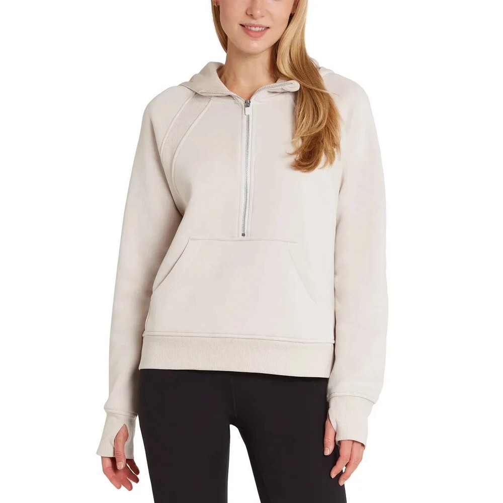 Danskin Ladies' Mixed Rib Cozy Half Zip Hoodie | Moonbeam Tan   L