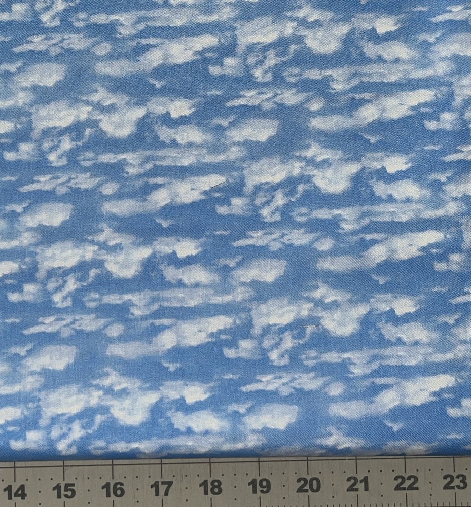 Sky Blue Small Clouds Landscape Medley Fabric by Elizabeths Studio - 1 YARD
