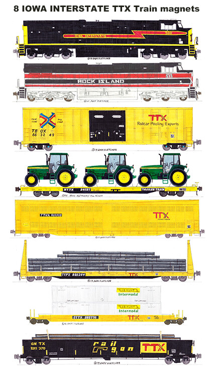 Iowa Interstate TTX Rail Box, Rail Gon Freight Train 8 magnets Andy Fletcher