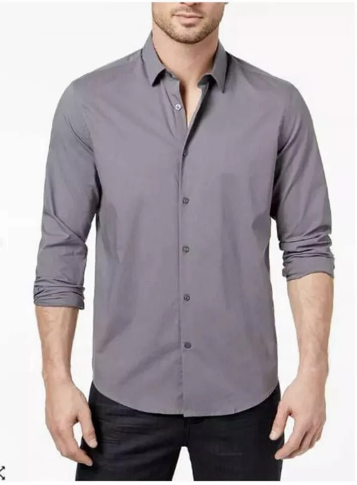 ALFANI New Gray Shirt Stretch Lightweight Corduroy Regular Fit Button-Up S