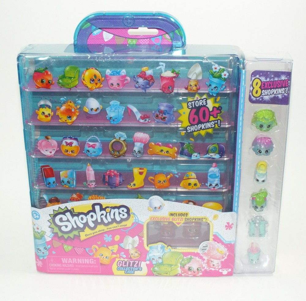 Shopkins Carry Case Storage Box Blue Glitter Plastic Includes 8 Shopkins Toy H