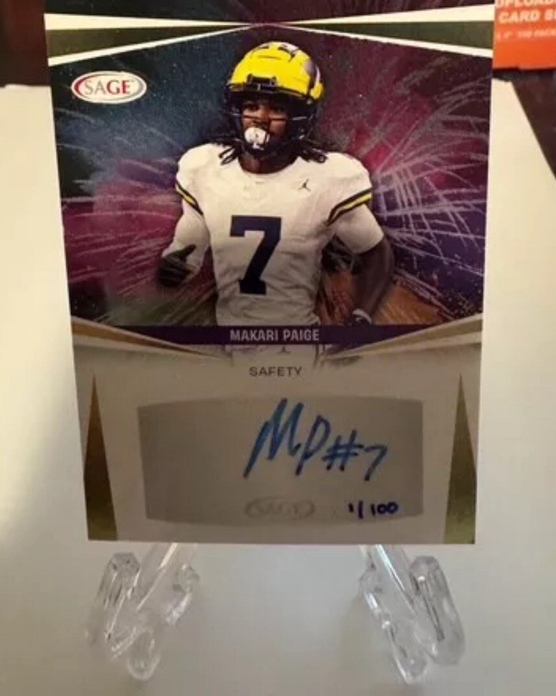 2025 Sage Football Makari Paige Gold Auto 1/100 RC Michigan Signed Autographed