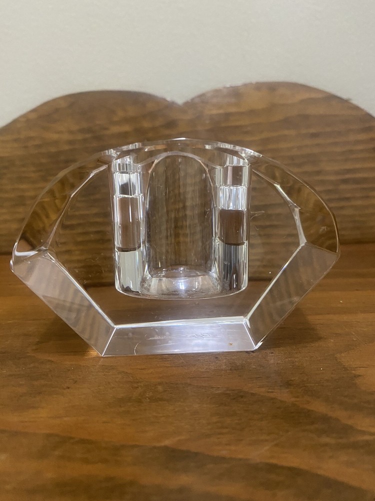 Signed Oleg Cassini Crystal Prism Votive CandleHolder 2 1/4