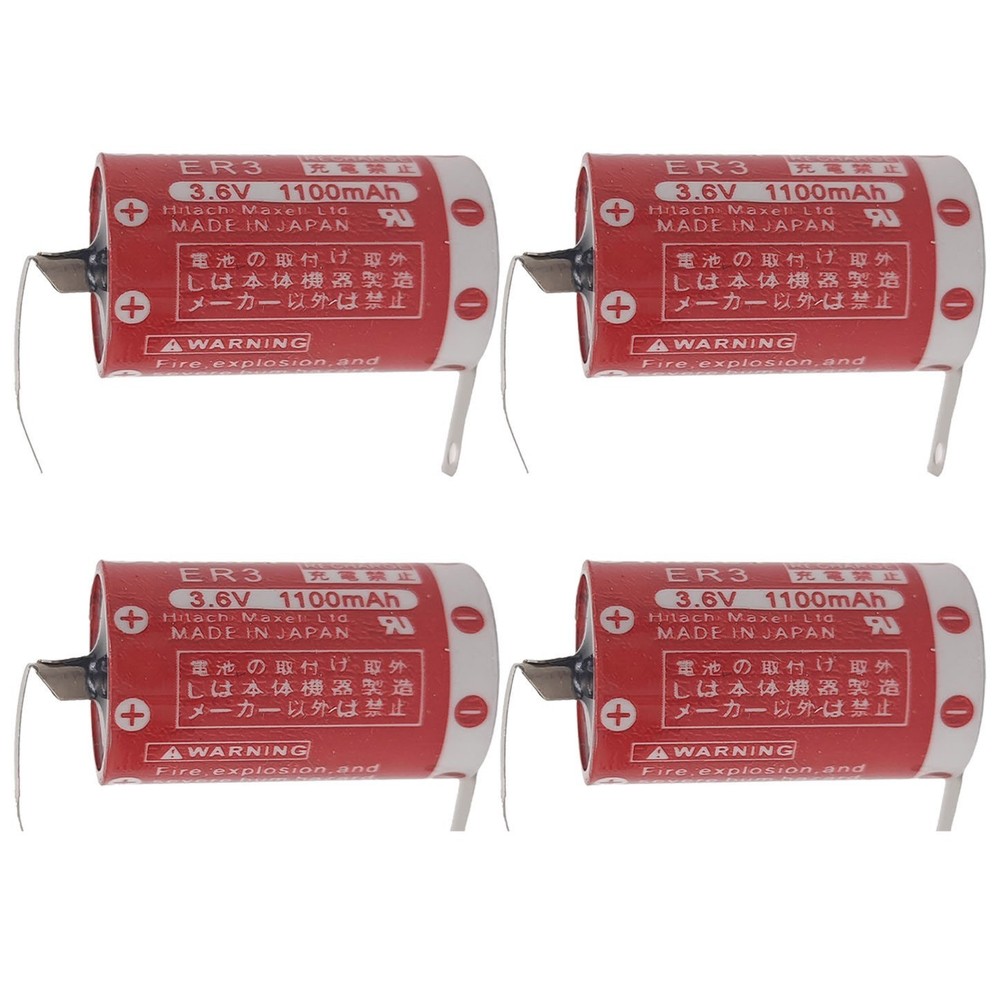 4-Pack 1100mAh ER3 3.6V Non-rechargeable Li-ion PLC Battery with Solder Feet New
