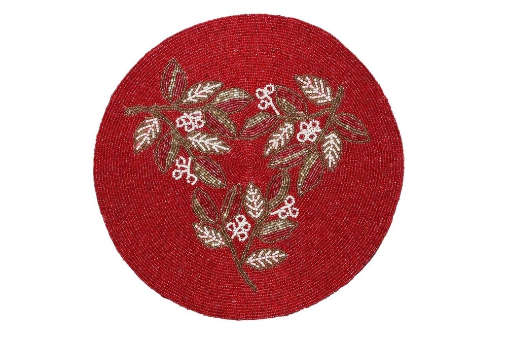 Handcrafted Beaded Placemat Glass Beads Table Mat Set of 2