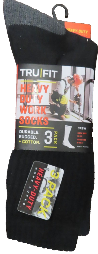 TruFit Heavy Duty Work Socks for Men - Pack of 3 Pairs, Size 10-15 Fits Shoe Size 8-12.5