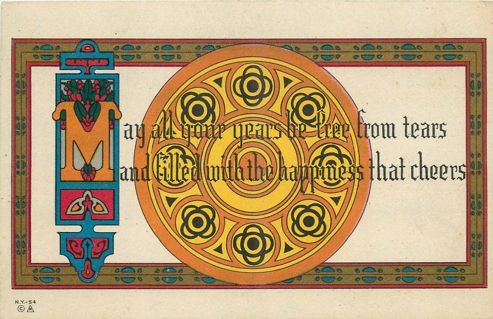 c1910 Arts & Crafts years free of tears saying Postcard 25-8727