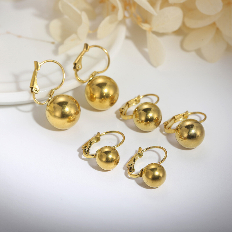 Stainless steel geometric small steel ball round titanium steel earrings